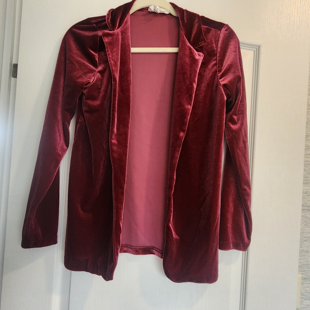 Olive & Oak Velvet Blazer in Rich Burgundy Size S Euc